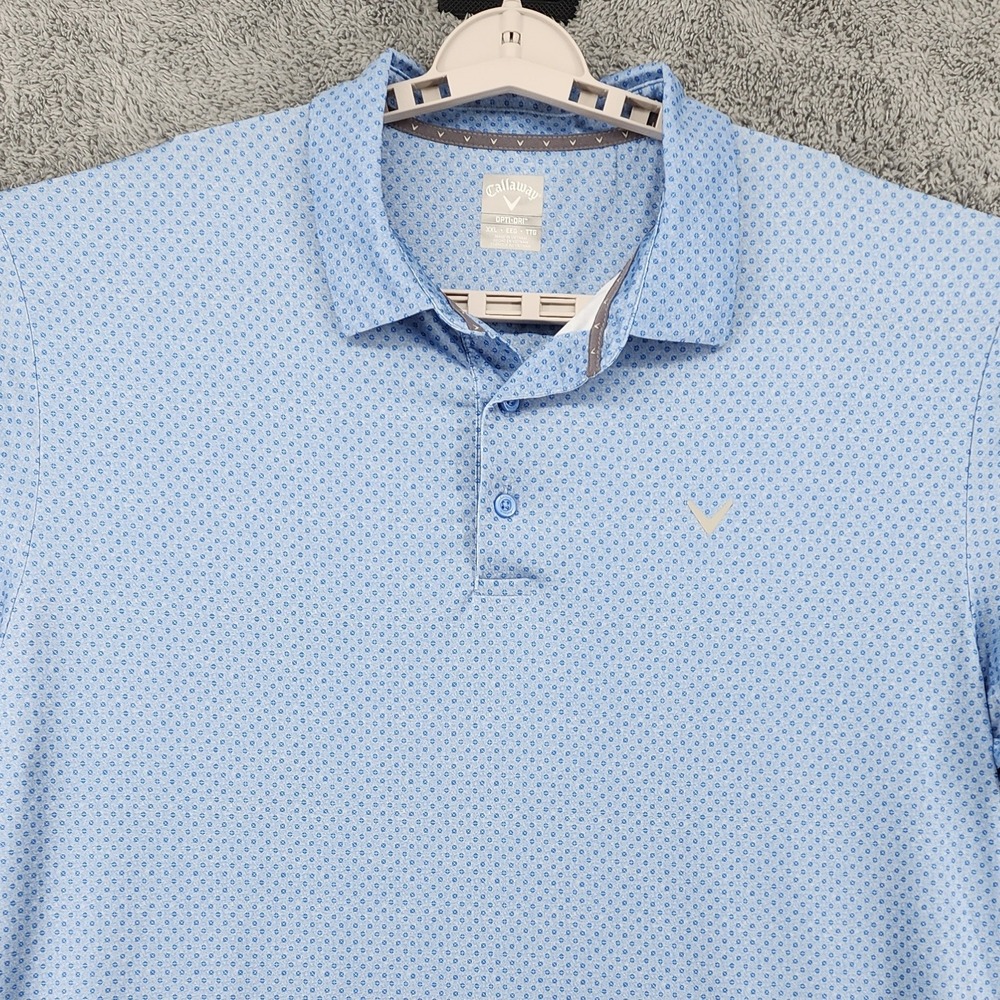 Callaway Polo Shirt Mens XXL Blue‎ Opti-Dri Geometric Performance Stretch Golf